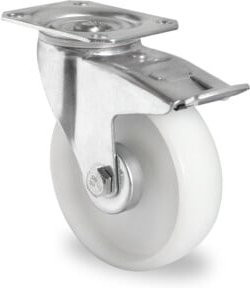 CASCOO Lenkrolle Serie N0N0 mit Totalfeststeller und Rollenlager, Durchmesser: 200 mm, verzinkt, Weiß - Bild 1