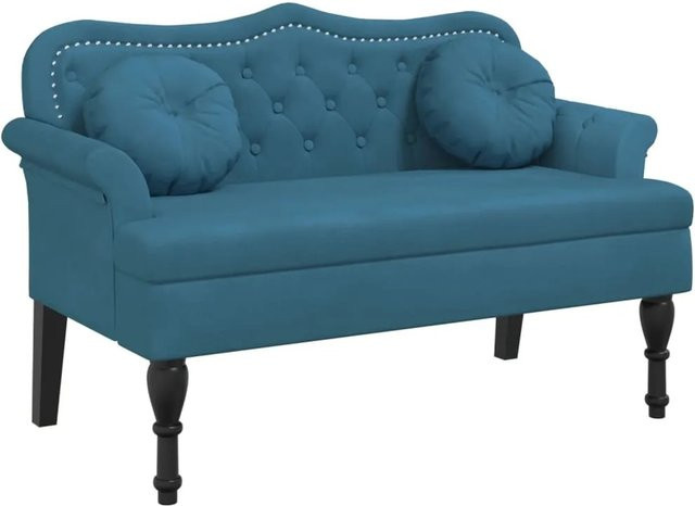 vidaXL Sitzbank mit Kissen aus Samt in Blau, Antik-Stil, B/T/H: 120,5 x 65 x 75 cm - Bild 1