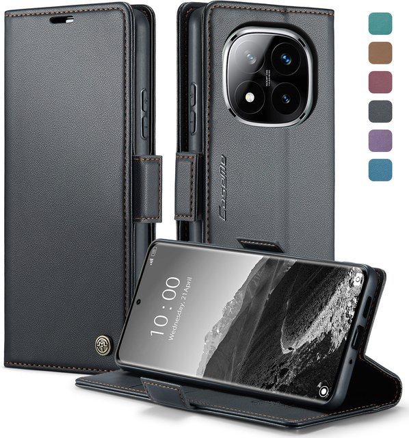 Magnetische Leder-Handyhülle für Xiaomi Redmi Note 14 15 Pro Plus 5G mit RFID-Brieftasche und Standfunktion in Schwarz - Bild 1