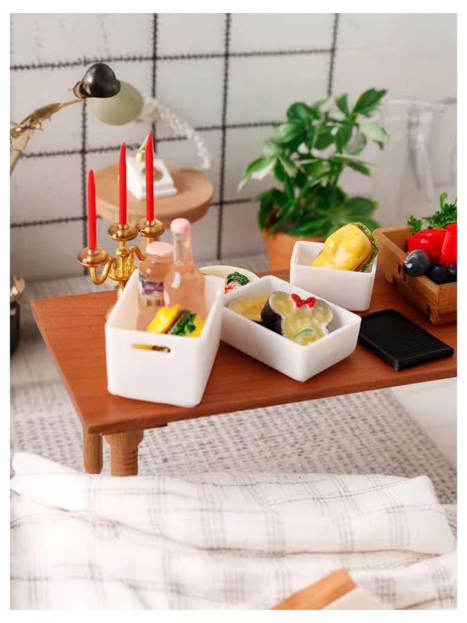 HUAHUA 4er-Set Miniatur-Lebensmittelaufbewahrungskoffer im Maßstab 1:12 mit Cover, Mehrfarbig - Bild 3