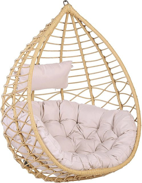 Beliani Hängesessel Egg in Beige mit Polyrattan und Metallgestell, B/T/H: 97 x 100 x 121 cm - Bild 1
