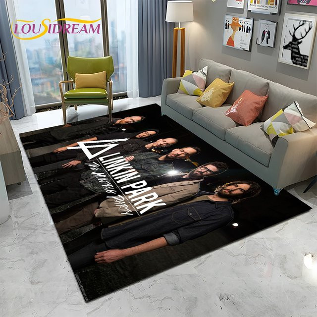 LOUSIDREAM 3D Retro Linkin Park Logo Teppich, rutschfeste Bodenmatte in Schwarz für Wohnzimmer, Schlafzimmer oder Kinderzimmer - Bild 1