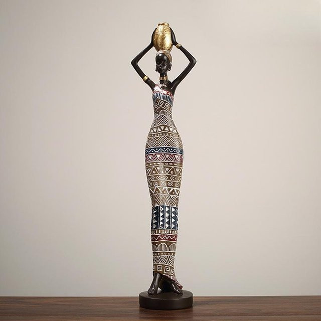 Yiran Furniture Skulptur Exotische Schwarze Frau im Ethno-Stil aus Kunstharz, Schwarz und Multicolour, Tischdekoration - Bild 1