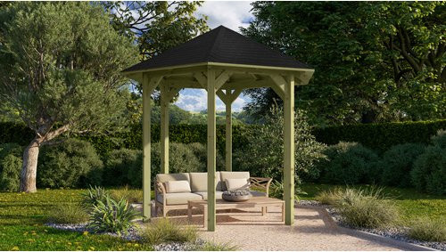 Karibu Pavillon-Set Lissabon aus Massivholz mit Rechteckschindeln, Farbe: Anthrazit, B/T/H: 276 x 354,75 x 243 cm