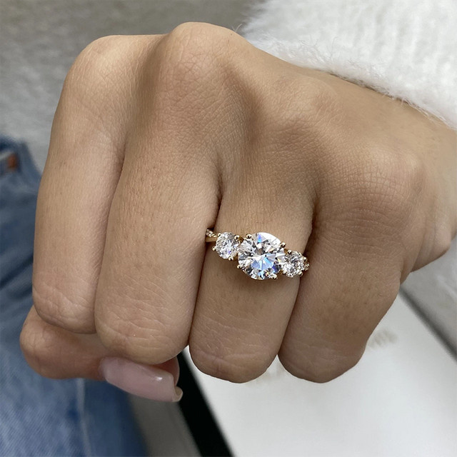 Rethyertp jewelry Verlobungsring, 14k Gold, Diamant, Drei-Stein-Design - Bild 1