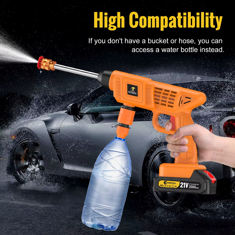 CONENTOOL Kabelloser Hochdruckreiniger mit 40 Bar Druck, 21V Akku, Sprühpistole und 5m Wasserschlauch in Orange - Bild 3