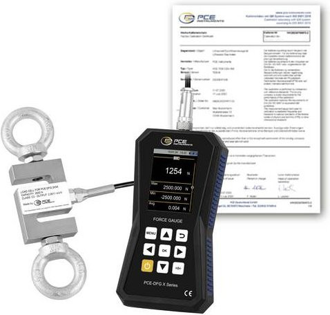 PCE Instruments Kraftmessgerät PCE-DFG 2K5 X-ICA in Schwarz mit 2500N, 7.200Hz und ISO-Zertifikat - Bild 1