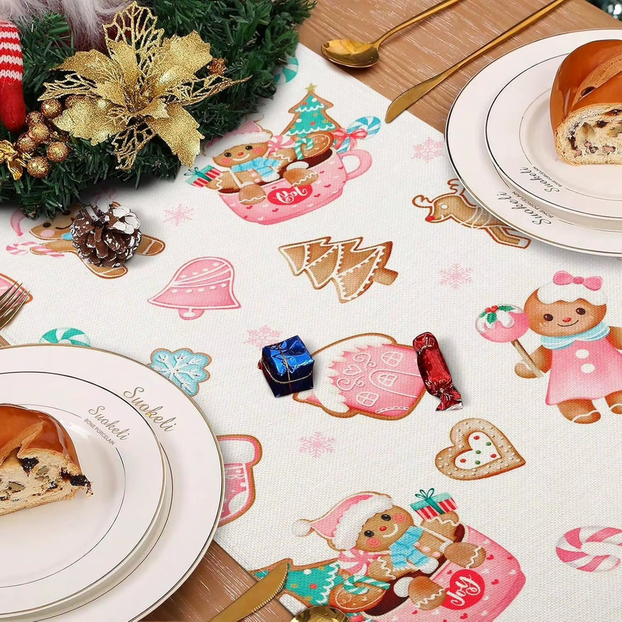 JIT Weihnachts-Tischläufer mit Lebkuchen, Zuckerstangen und Schneeflocken-Aufdruck, Weiß, B/T: 30 x 30 cm - Bild 4