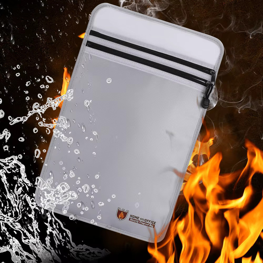 Feuerfeste und wasserdichte Dokumententasche mit Doppel-Reißverschluss in Grau zur sicheren Aufbewahrung von Dateien, Geld und wichtigen Unterlagen - Bild 2