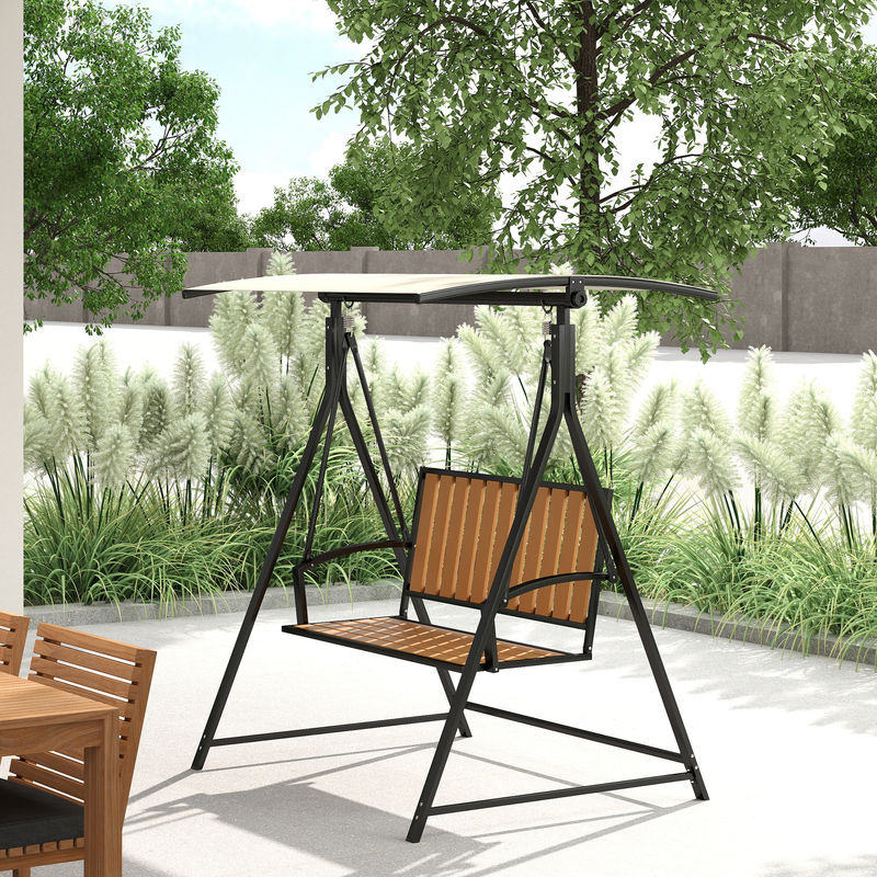 Outsunny Hollywoodschaukel 2-Sitzer aus Metall mit verstellbarem Sonnendach, Schwarz/Beige, B/T/H: 142 x 112 x 162 cm - Bild 2