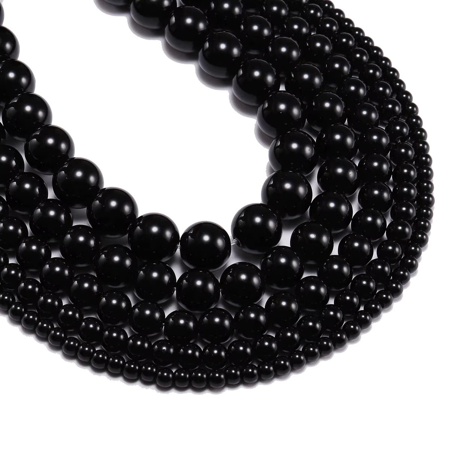 Schwarze Achat Natursteinperlen, Onyx, rund, 6-12 mm, Unisex - Bild 4