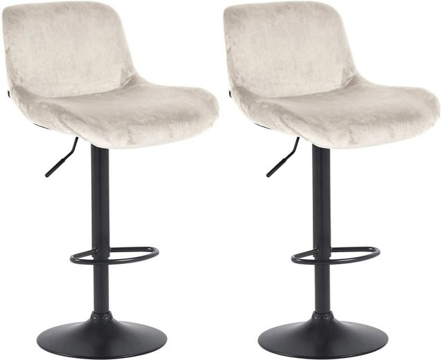 DELUKE 2er Set Barhocker PONOR aus Samt in Creme und Schwarz, höhenverstellbar und drehbar mit Lehne, B/T/H: 50 x 50 x 85 cm - Bild 1