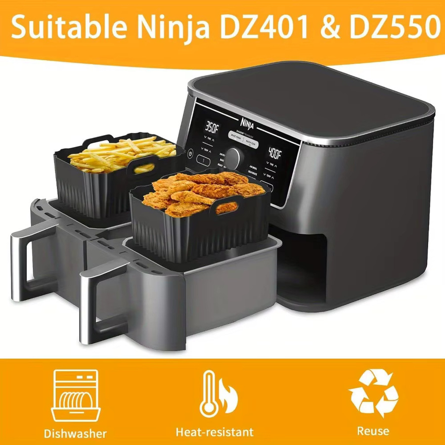 2 Stück Ninja Silikon-Backformen für DZ401, DZ550, DZ302 und Foodi Dual Air Fryer, schwarz, antihaftbeschichtet, rechteckig - Bild 2