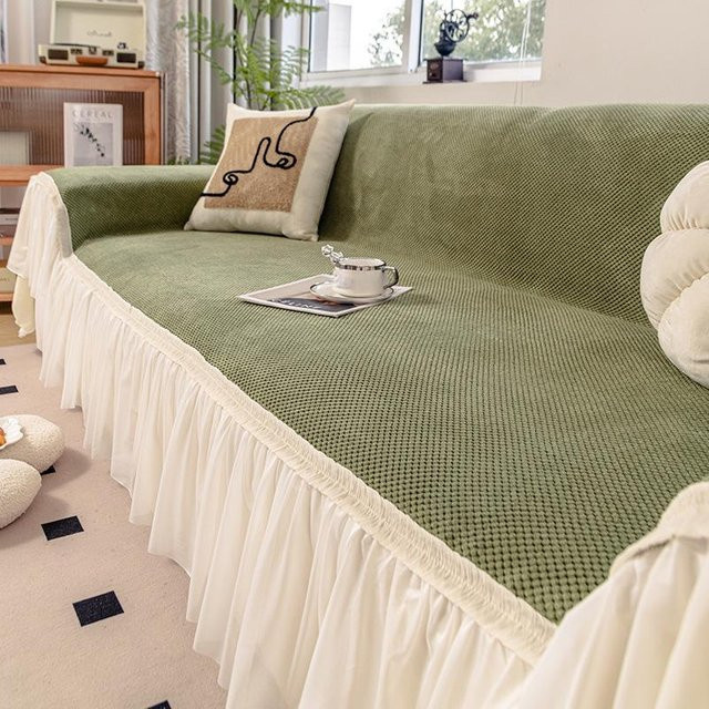 Cremefarbener Sofaüberwurf aus Baumwolle, rutschfester Sofabezug für alle Jahreszeiten, B/T: 180 x 130 cm - Bild 1