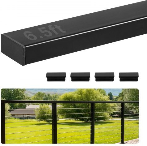 VEVOR Handlauf aus Edelstahl in Schwarz Matt, Rechteckiges Treppengeländer für Innen und Außen mit Endkappe, Länge: 198 cm - Bild 1