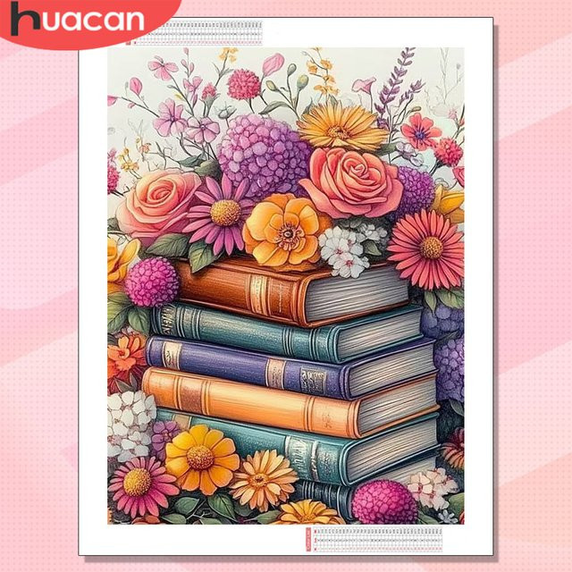 HUACAN Diamant-Mosaik Set Landschaftsmalerei mit Rosenblüten in Multicolour, 5D Kunst-Set für runde Bohrer - Bild 1