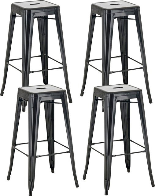TPFLiving 4er Set Barhocker Joy aus Metall in Schwarz, stapelbar im Industrial Design - Bild 1