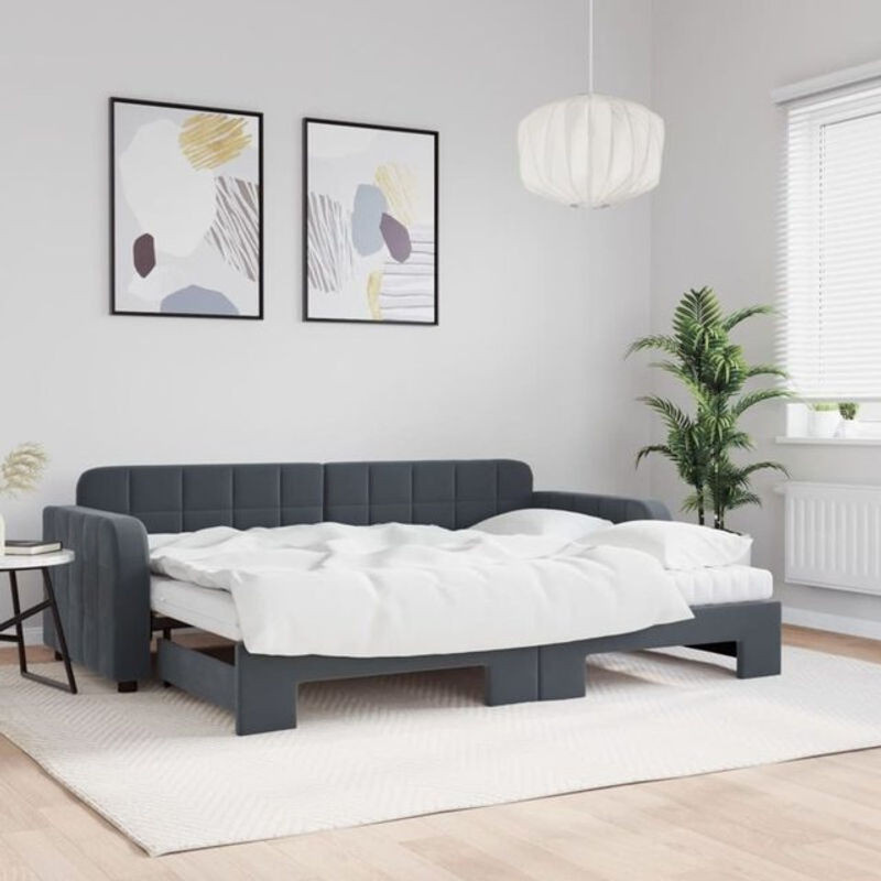 Ausziehbares Tagesbett mit Matratze von Vidaxl in Anthrazit aus Samt und Metall, B/T/H: 80 x 200 cm - Bild 1