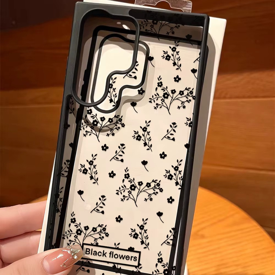 Stoßfeste Handyhülle mit Blumen-Design für Samsung Galaxy S25 S26 Ultra S24 FE S23 A56 5G A55 A54 A36 A17 A16 A15 A07 in Schwarz Matt - Bild 2