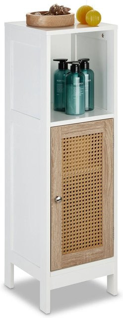 Relaxdays Badezimmerschrank im Rattan-Design mit Einlegeboden, Weiß, H x B x T: 96,5 x 30 x 30 cm - Bild 1
