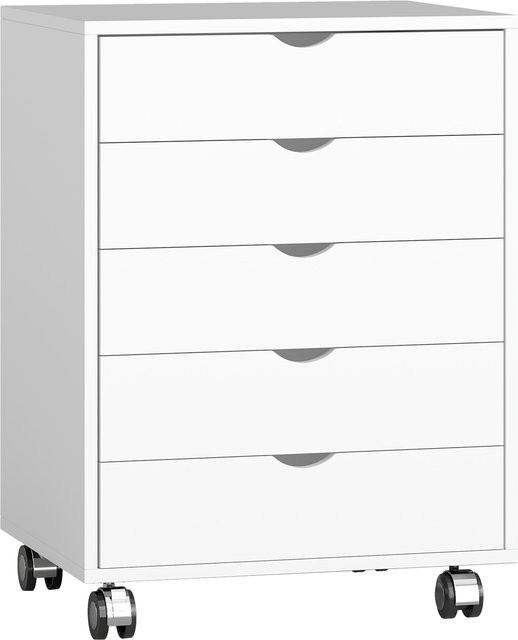 HOMCOM Schubladenschrank für Büro mit 5 Schubladen, Rollen und Feststellbremse, Weiß, B/T/H: 50 x 40 x 67,5 cm - Bild 1