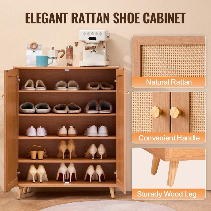 Buying Solutions MB Rattan Schuhschrank in Braun mit 2 Türen und verstellbaren Regalen für Flur und Eingangsbereich, B/T/H: 80 x 34 x 102,5 cm - Bild 3