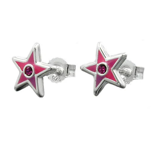 SIGO Ohrstecker Stern, pink lackiert, 925 Silber, Kinder - Bild 1