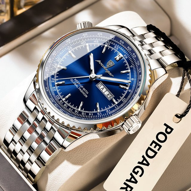 POEDAGAR Armbanduhr Edelstahl, Quarz, Blau, Herren - Bild 1