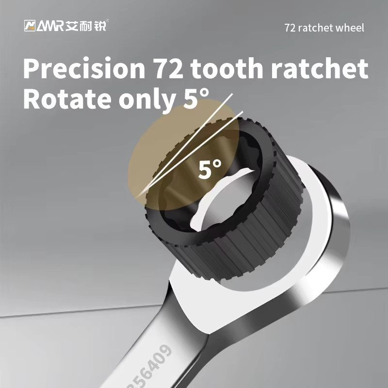 AMR Mini-Ratschenschlüssel mit kurzem Griff, 72 Zähne, Kombinationsschlüssel 8 mm–19 mm für Autoreparaturen - Bild 4