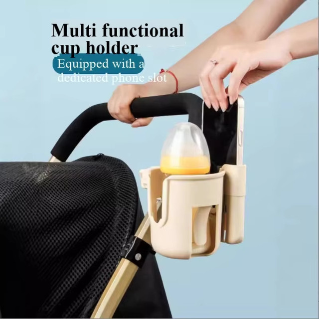2-in-1 Getränkehalter in Weiß für Kinderwagen und Lauflernhilfen als Handyhalter und Becherhalter - Bild 1