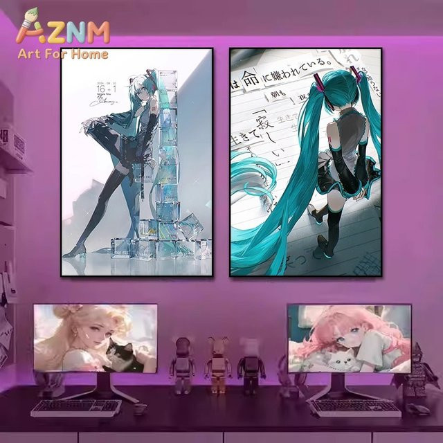 Kayou Anime Wandbild Hatsune Miku als rahmenloses Leinwand-Poster in Multicolour - Bild 1