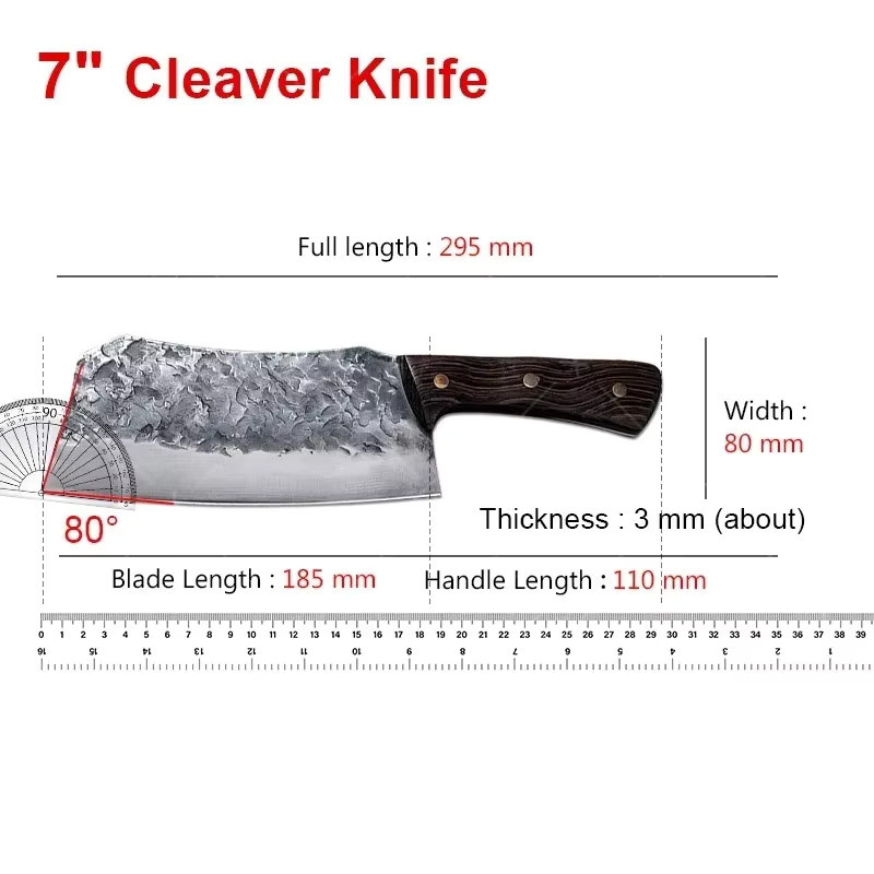 WXCOO Handgeschmiedetes Hackmesser aus Edelstahl in Silber mit Holzgriff für Fleisch und Küche - Bild 5