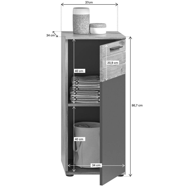 Badstandschrank Mason von xonox.home in Eiche Oak und Grau, B/T/H: 37 x 34 x 87 cm - Bild 2
