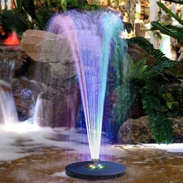 Solar-Springbrunnenpumpe von YU-Industry mit 3W Solarbetrieb, 7 Sprüharten, bunten LED-Leuchten und Akku-Backup für Gartenteich und Vogelbad, Multicolor - Bild 1