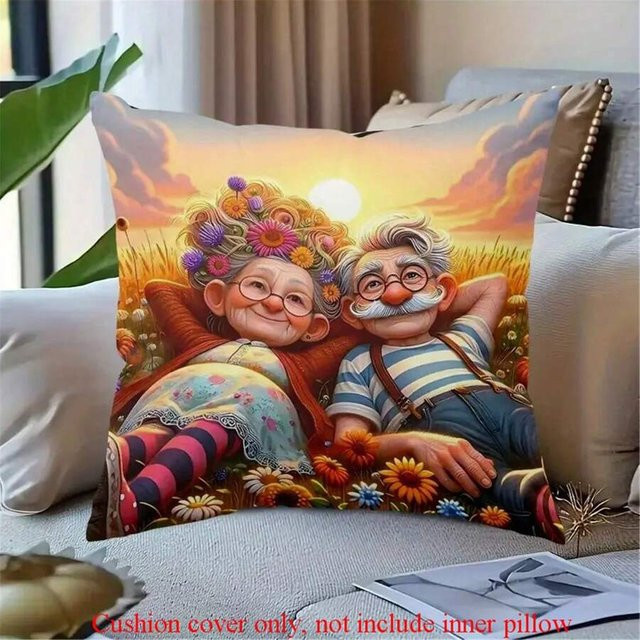 Lustiger Kissenbezug mit Cartoon Oma Opa Aufdruck von JMG Clothing, Mehrfarbig, B/B: 55 x 55 cm - Bild 1