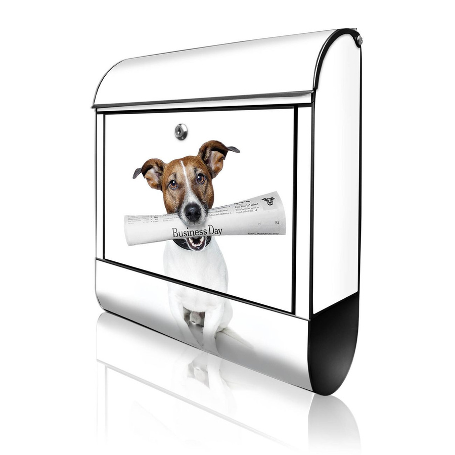 banjado Briefkasten Schwarz mit Hausnummer und Motiv Business Day sowie Zeitungsfach, B/T/H: 38 x 13 x 47 cm - Bild 1