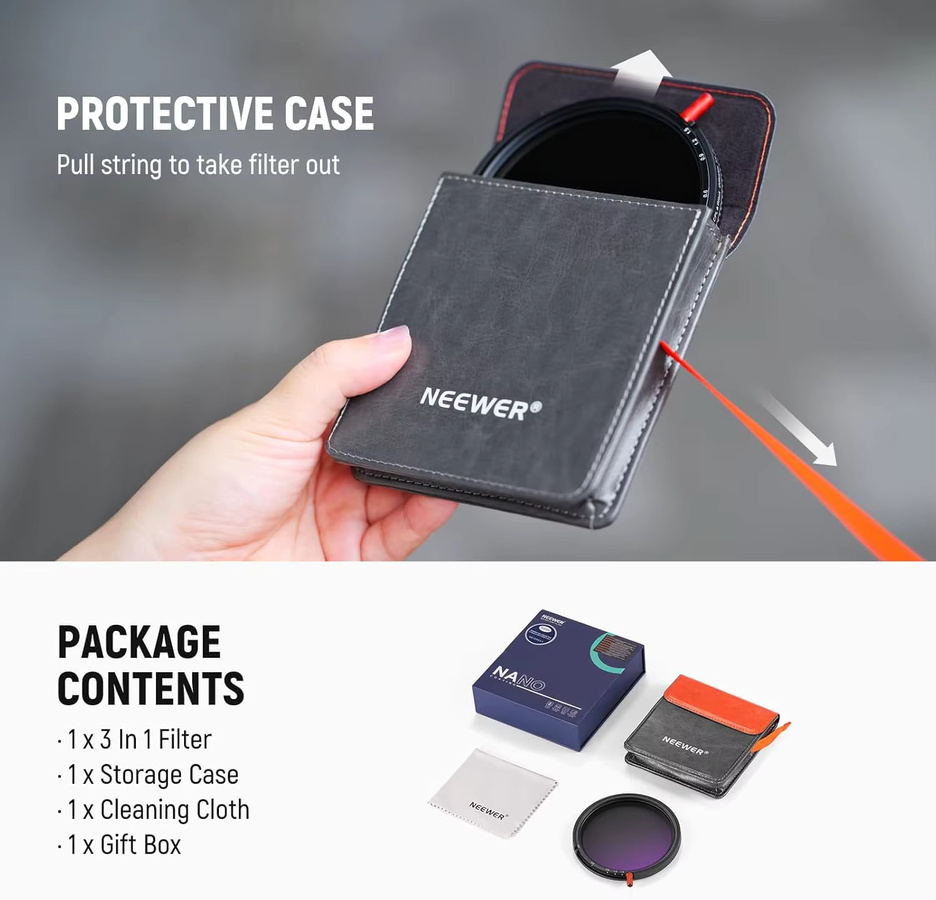 NEEWER 3-in-1 Kameraobjektiv-Filter ND2-32 variabler ND-Filter, CPL und schwarze Diffusion in Schwarz mit HD-Glas - Bild 5