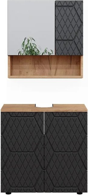 Vicco Badmöbel-Set Irma 2-teilig in Eiche und Anthrazit mit Spiegelschrank und Waschbeckenschrank Breite: 60 cm - Bild 2