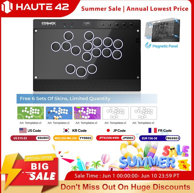 Haute42 Magnetischer Hitbox Leverless Arcade-Controller für PC, PS4, PS5 und Nintendo Switch in Schwarz - Bild 1