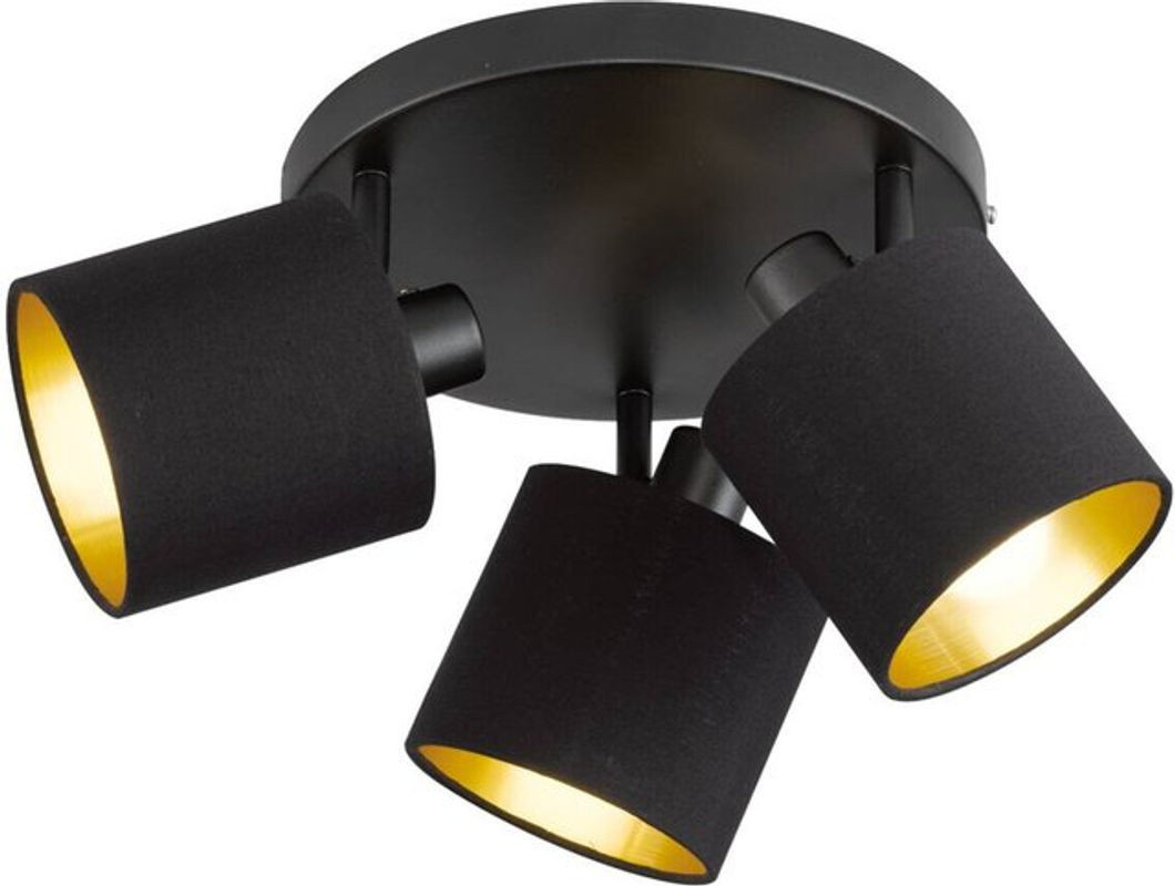Reality Leuchten Deckenstrahler Tommy 3-flammig in Schwarz und Gold aus Metall und Stoff mit E14 Fassung - Bild 1