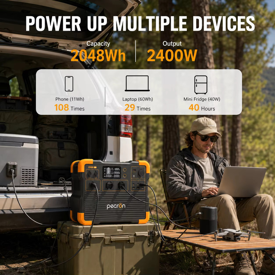 Pecron E2400 Tragbare Powerstation mit LFP Akku, 2400W, 2048Wh Solargenerator in Schwarz mit WLAN und App-Steuerung - Bild 3