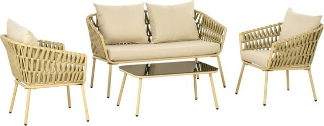 Outsunny Sitzgruppe für Garten und Terrasse mit 2er Sofa, Lounge-Sessel und Couchtisch, Beige, B/H/L: 66 x 130 x 72 cm - Bild 1