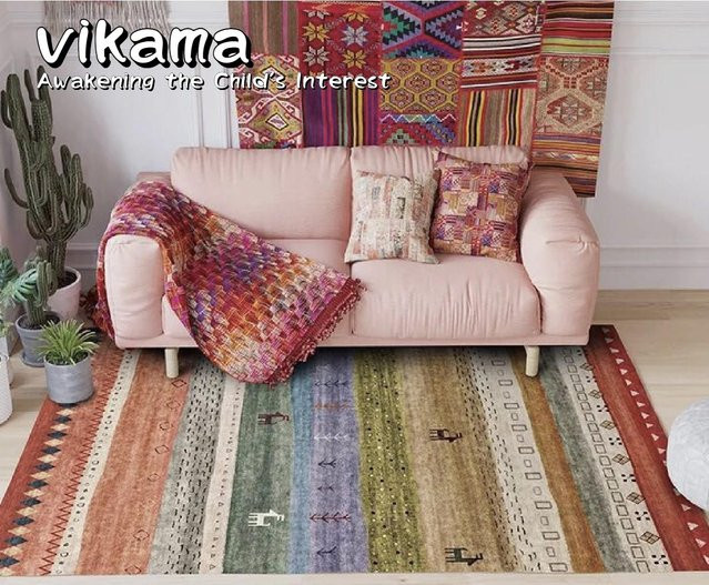 VIKAMA Indischer Teppich im orientalischen und skandinavischen Design für Wohnzimmer und Schlafzimmer, mehrfarbig, Rechteckig, Breite: 160 cm, Tiefe: 80 cm - Bild 1