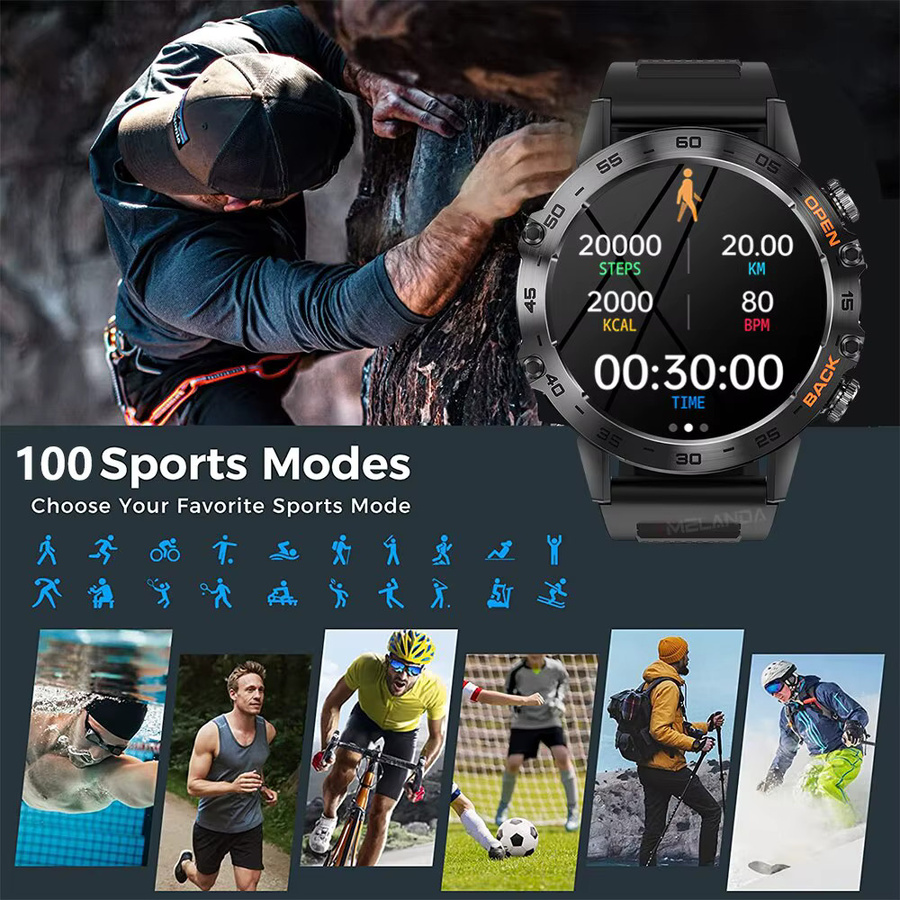 MEVADEN Smartwatch, 1,39 Zoll, Schwarz, Silikon, Herren, wasserresistent - Bild 4