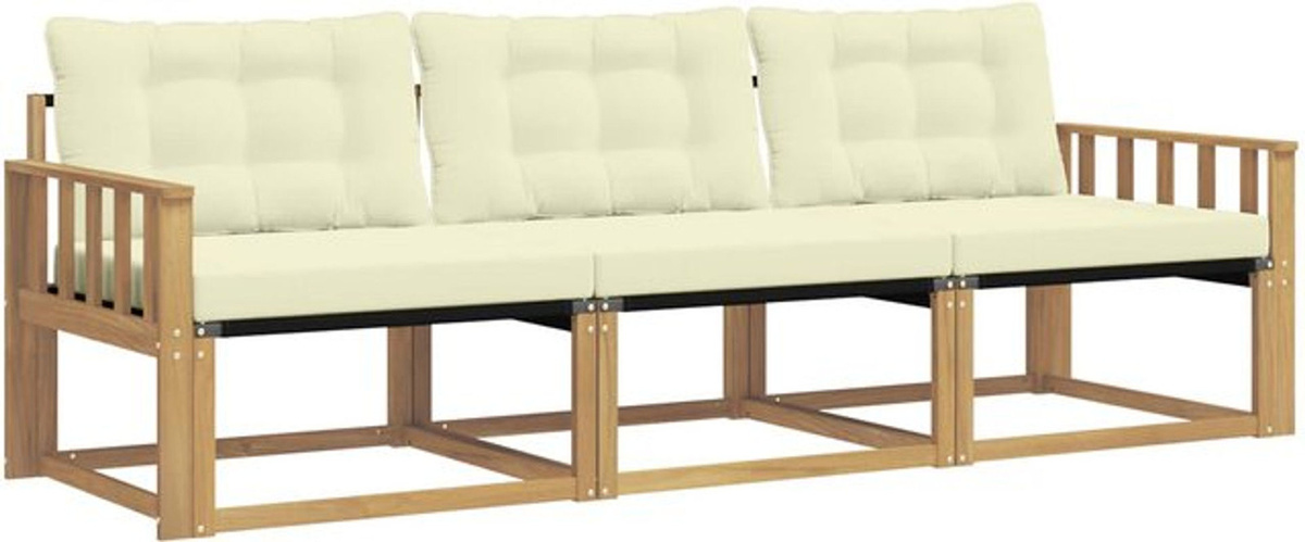 Modernes 3-teiliges Outdoor-Sofagarnitur Loungemöbel Set von vidaXL aus Akazie und Textilene in Weiß und Beige - Bild 1