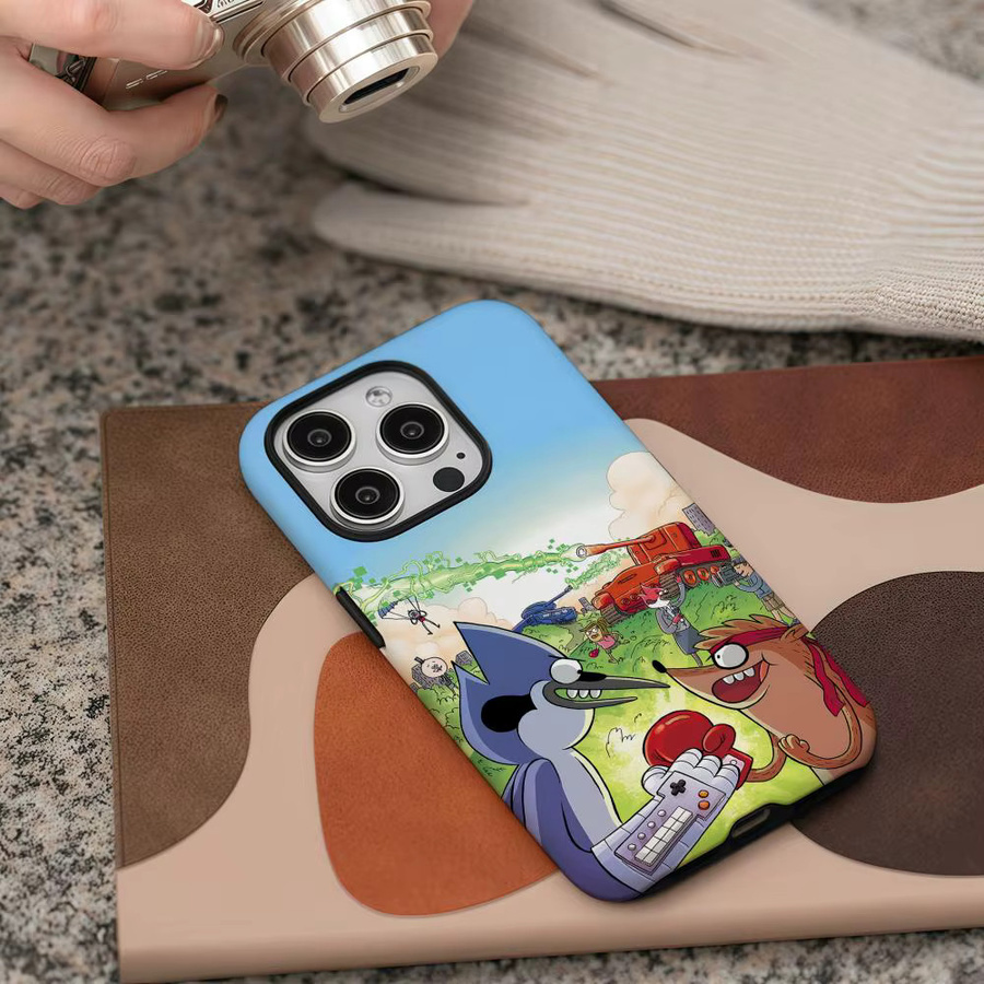 R-Regular Show Handyhülle für iPhone 17 16 15 14 13 12 Pro Max Plus in Weiß und Multicolour mit glänzender HD-Doppelschicht-Flüssigkeitshartschale - Bild 6