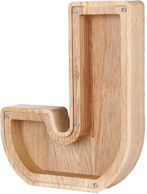 Sparschwein aus Holz und Glas mit 26 englischen Buchstaben in Beige als Desktop-Ornament und Geschenk für Kinder - Bild 1