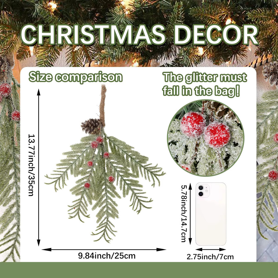 SIA FLOWER Weihnachtsanhänger mit künstlichen Pflanzen, roten Beeren und Kiefernnussschmuck in Grün und Rot - Bild 3