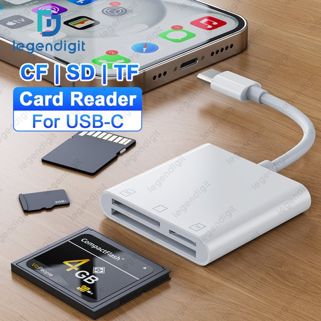 Legendigit USB-C 3-Slot Speicherkartenleser OTG Adapter für CF SD TF MicroSD in Weiß - Bild 1