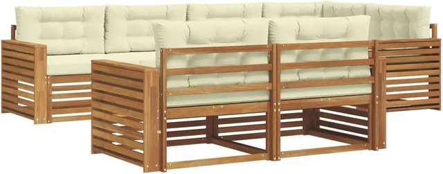 vidaXL Outdoor-Sofagarnitur 7-teilig aus Akazienholz in Natur und Creme mit Kissen im L-Shape Design - Bild 1